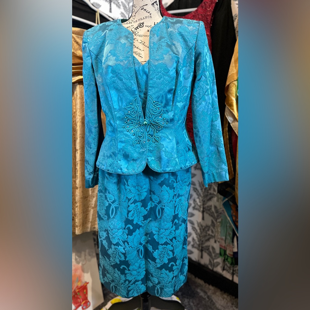 Nah Nah Collection Blue 2 Piece Dress Blazer Set Size 10